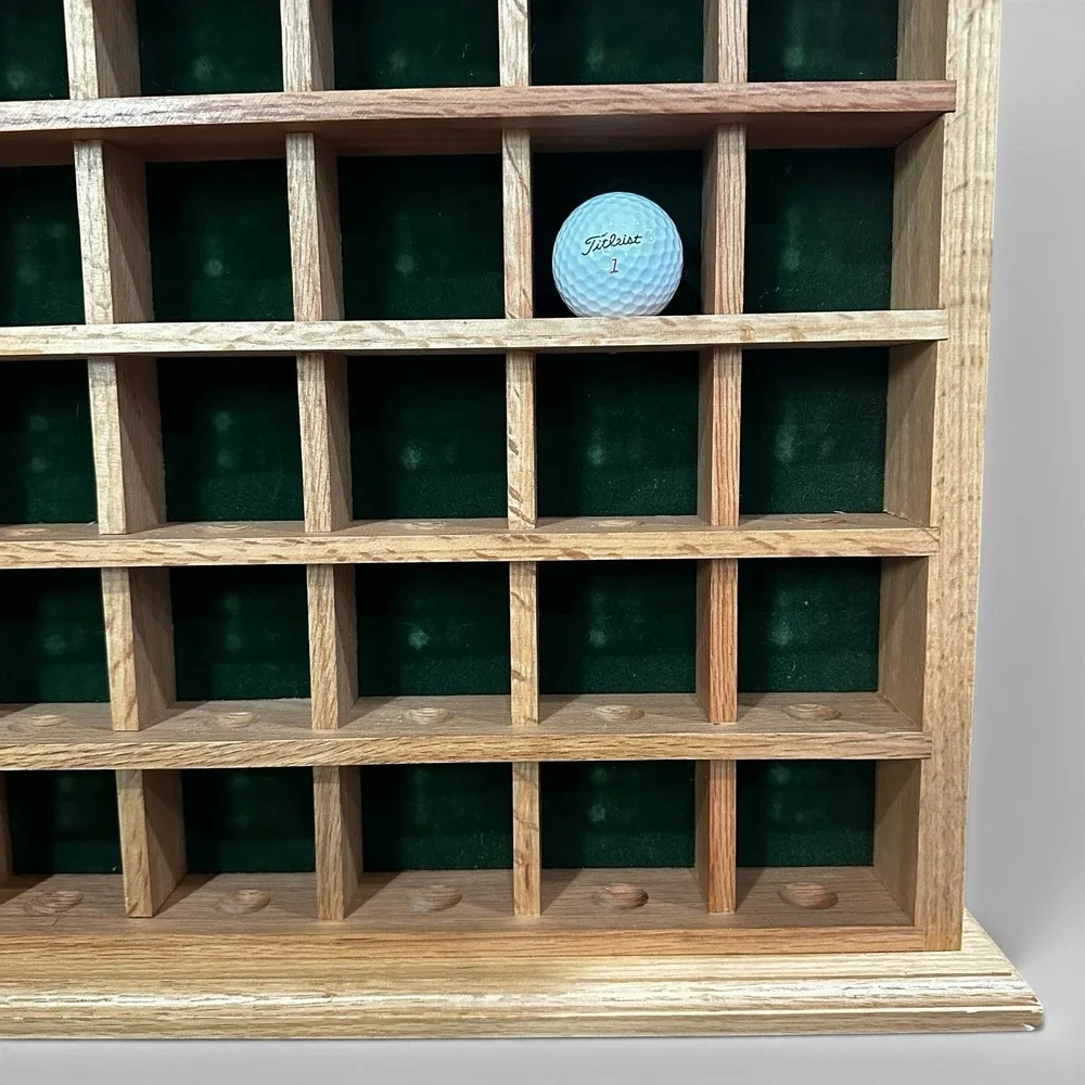 Solid Oak Wood Golf Ball Wall Shelf Display Case Box Wooden - 25 Ball Capacity -